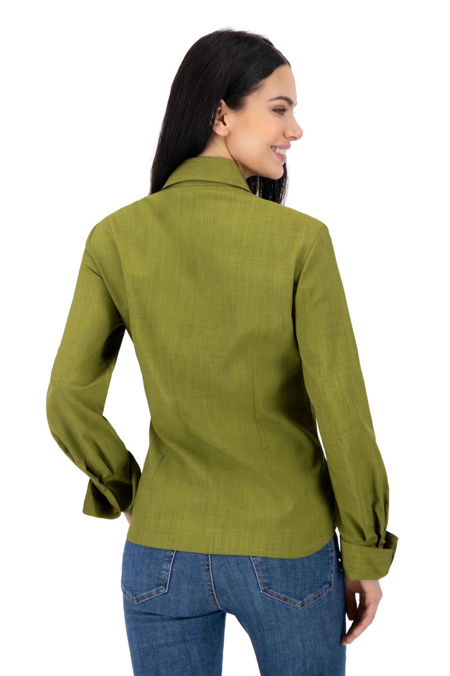 Blusa Color Verde Olivo Boton Café