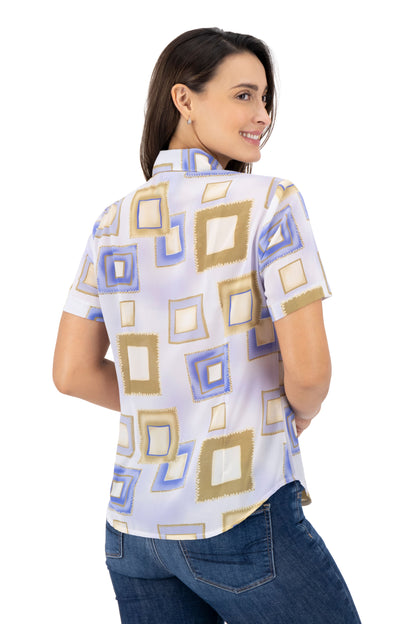 Blusa Color Estamapado Cuadros Azul-Oro