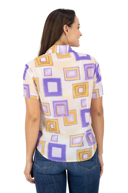 Blusa Color Estamapado Cuadros Oro-Morado