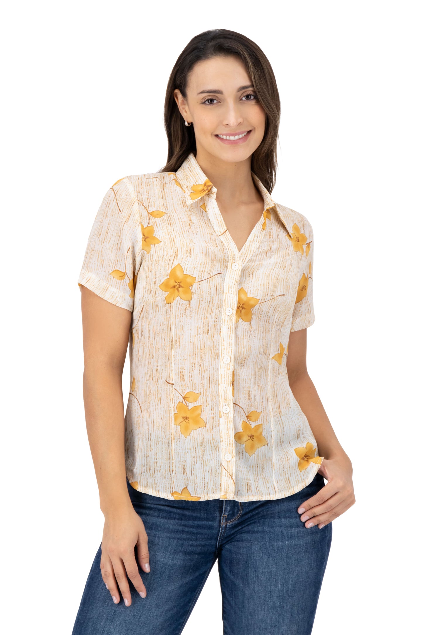 Blusa Color Blanco Estampado Flores Naranja