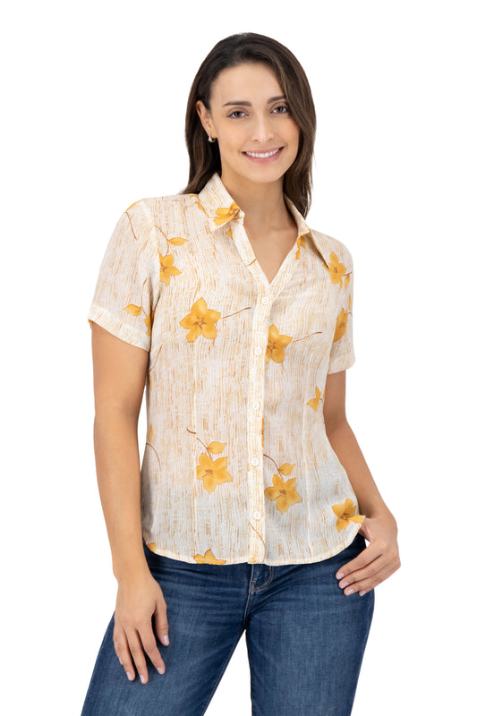 Blusa Color Blanco Estampado Flores Naranja