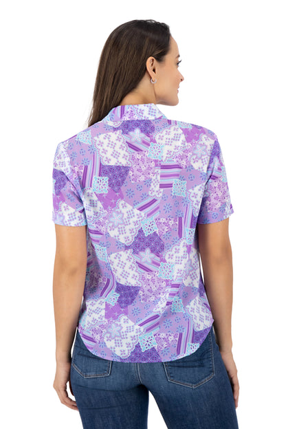 Blusa Color Violeta Estampado Azul