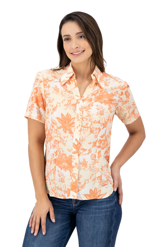 Blusa Color Beige Estampado Tropical