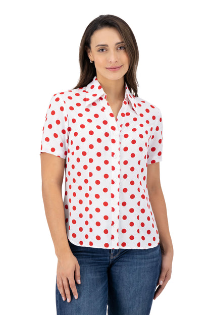 Blusa Color Blanco Puntos Rojos