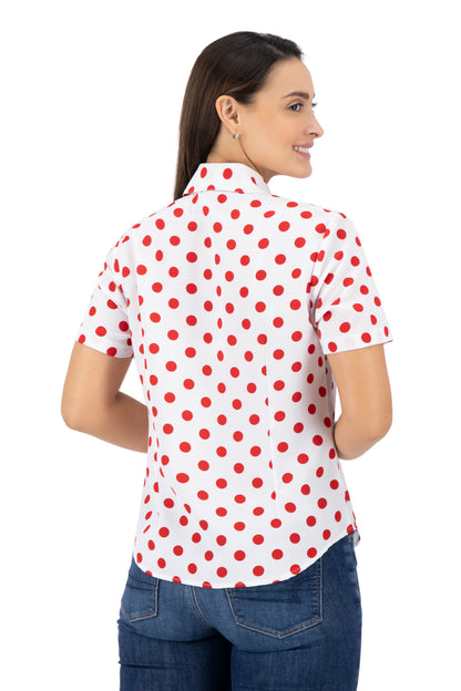 Blusa Color Blanco Puntos Rojos