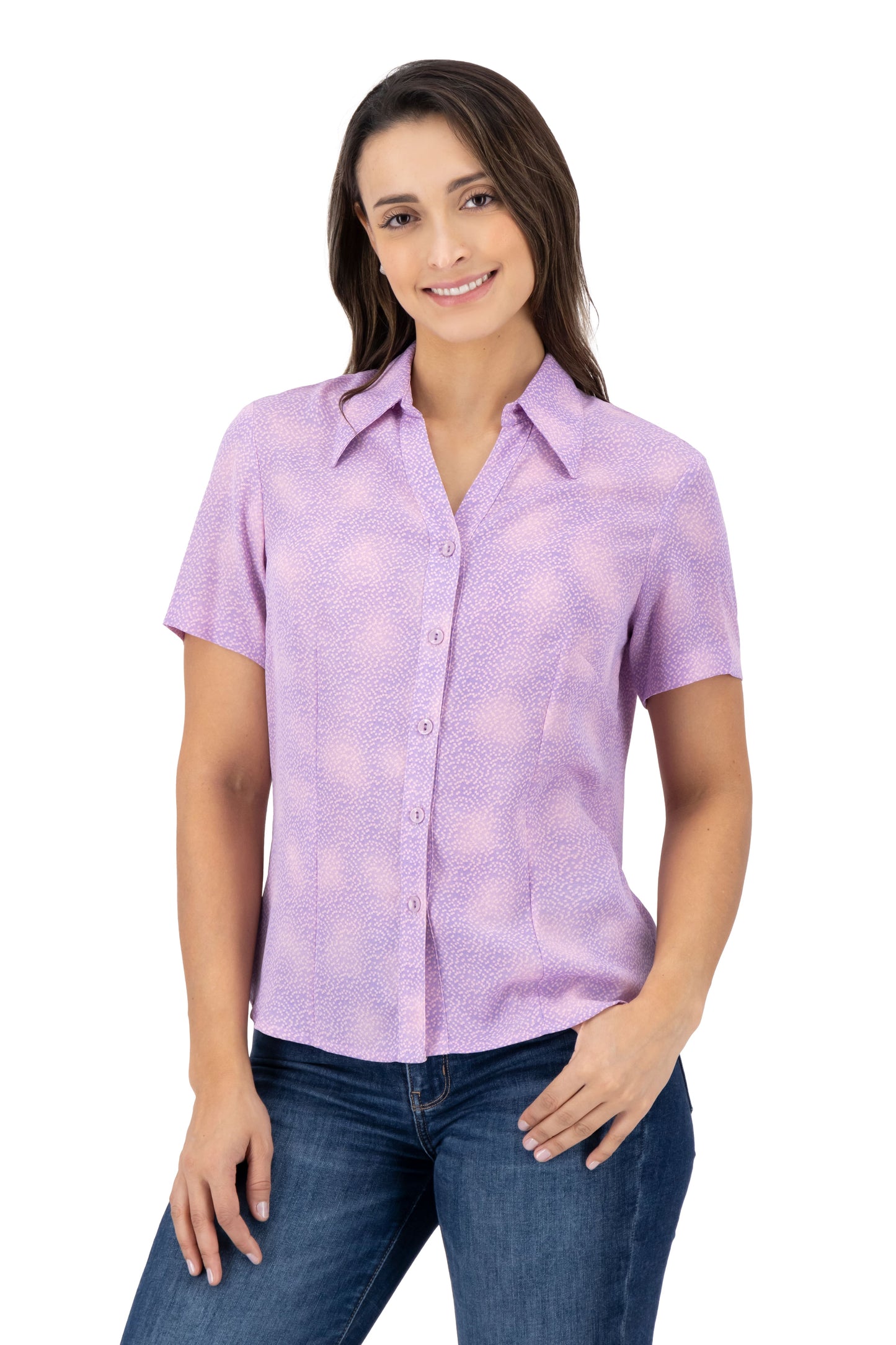 Blusa Color Morado Puntos Rosas