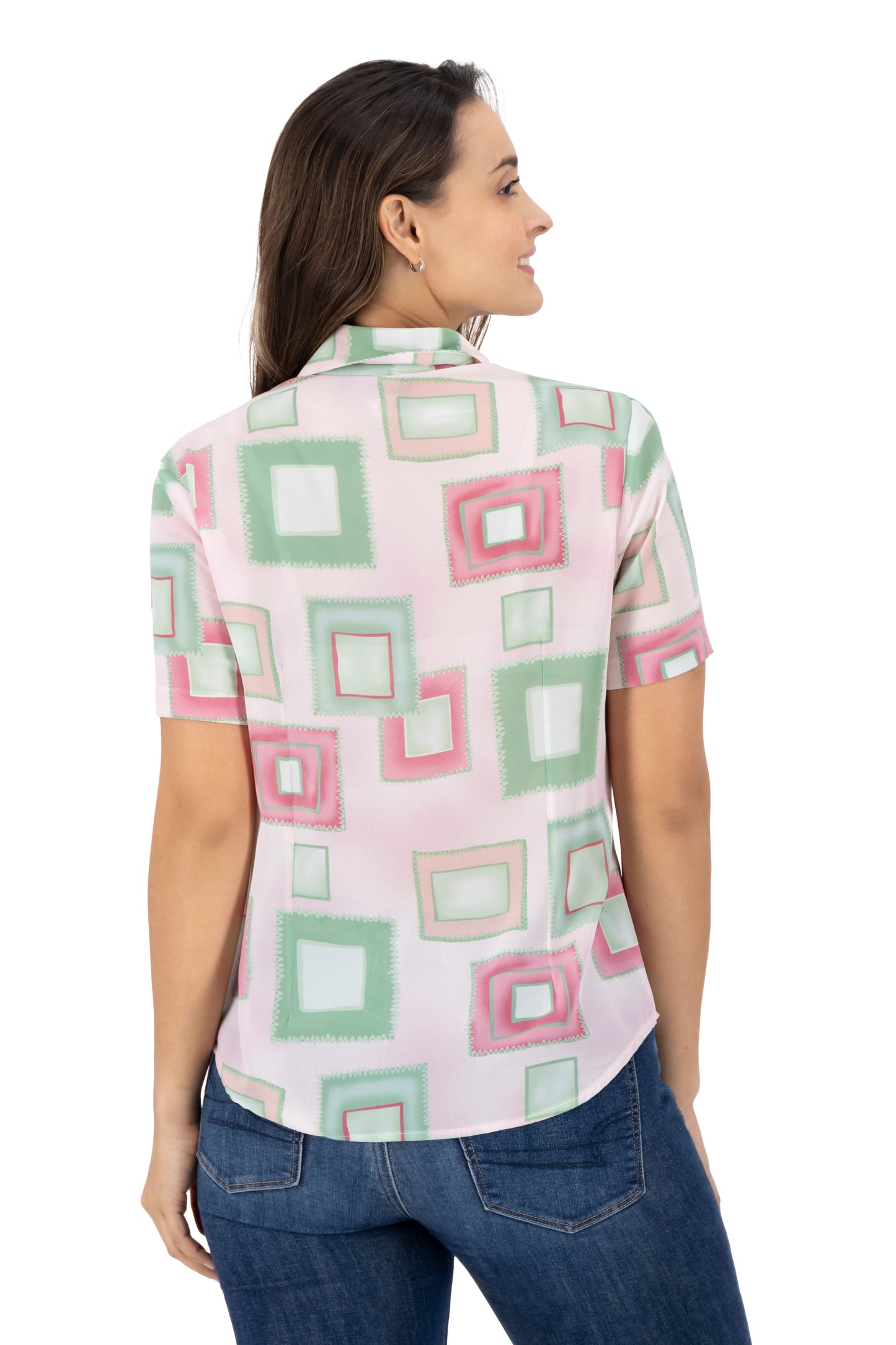 Blusa Color Rosa Cuadros Verdes-Fucsia