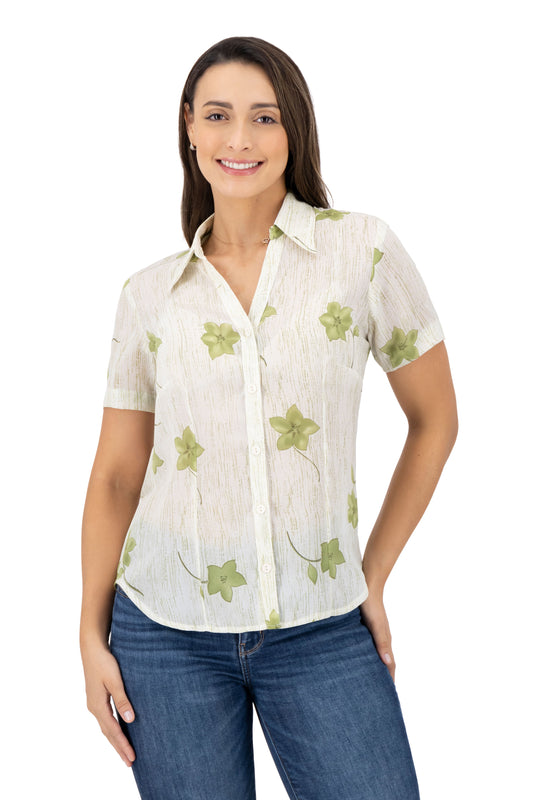 Blusa Color Verde Flores Olivo