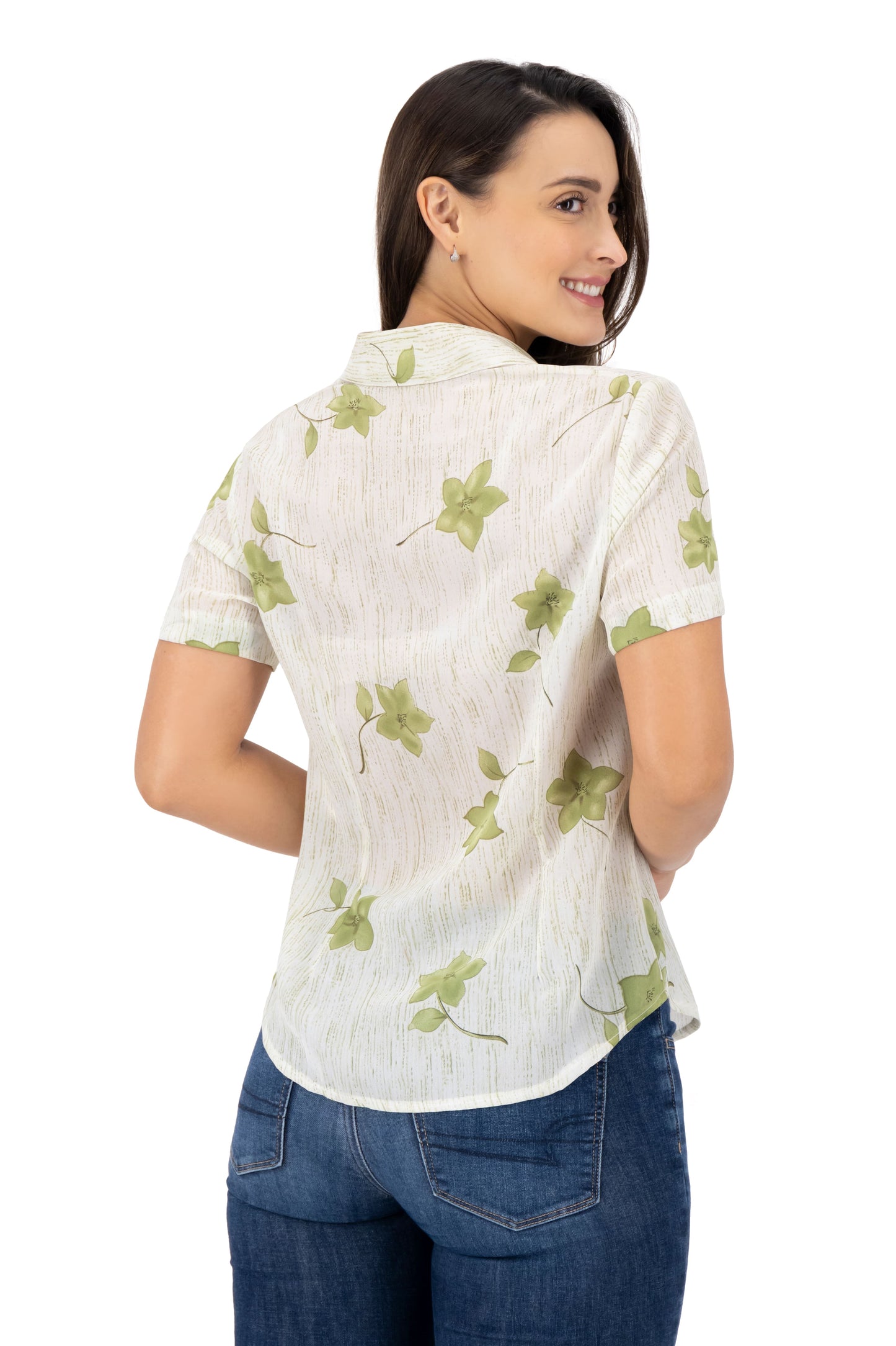 Blusa Color Verde Flores Olivo