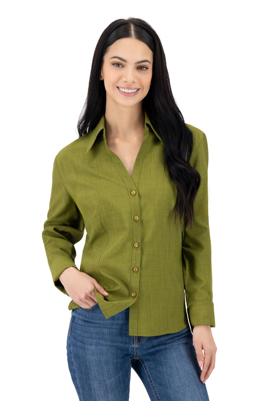 Blusa Color Verde Olivo Boton Café