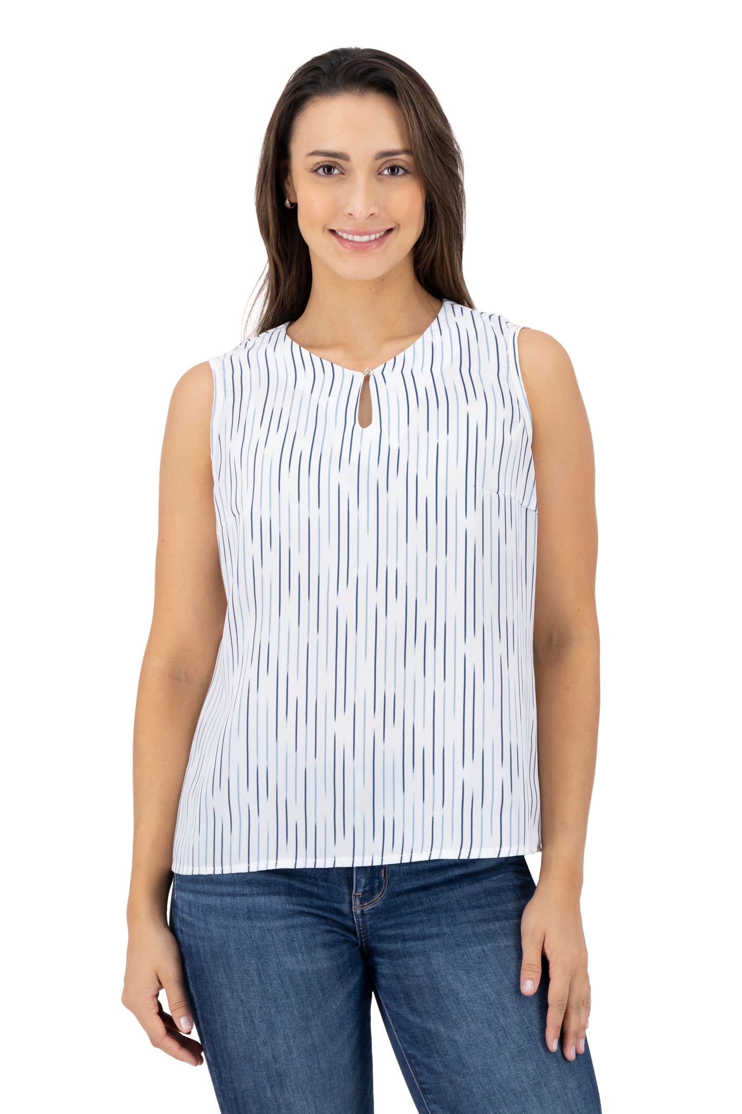 Blusa Color Blanco Rayas Azul