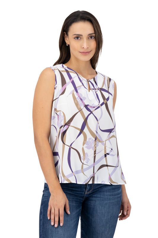 Blusa Color Blanco Lineas Beige/Morado