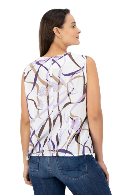 Blusa Color Blanco Lineas Beige/Morado