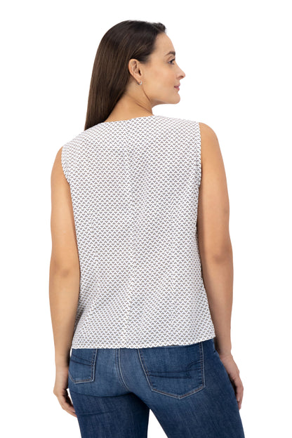 Blusa Color Blanco Cuadro Negro/Beige